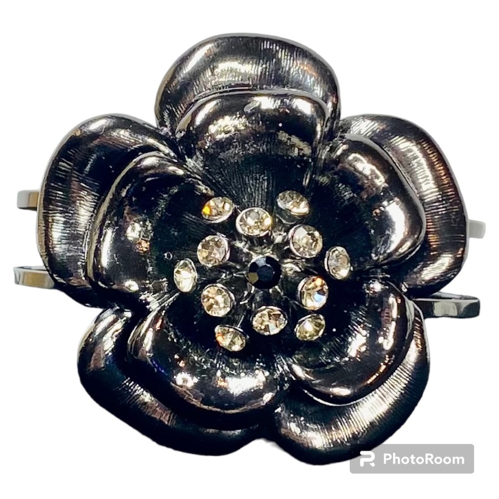 Vintage Rose & Crystals Gunmetal Hinge Bracelet, Black / Gray